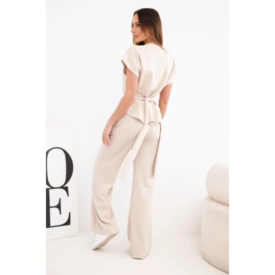 Sieviešu gaiši brūns komplekts ar platām biksēm Floren Sieviešu uzvalki