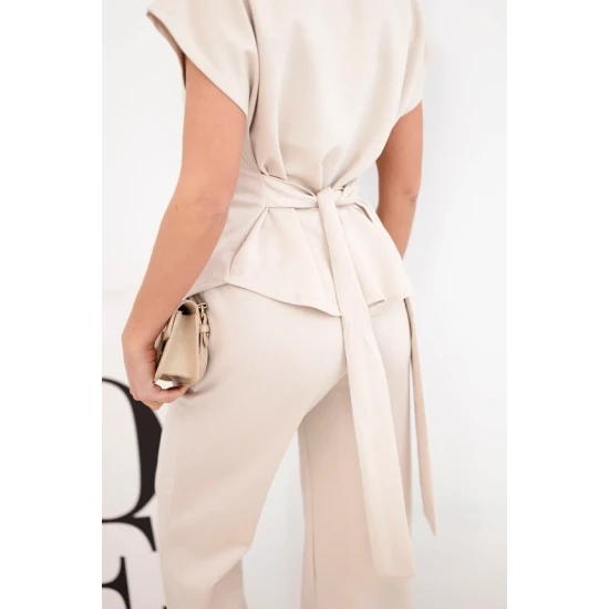 Sieviešu gaiši brūns komplekts ar platām biksēm Floren Sieviešu uzvalki