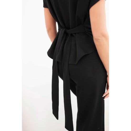 Sieviešu melns komplekts ar platām biksēm Floren Sieviešu uzvalki