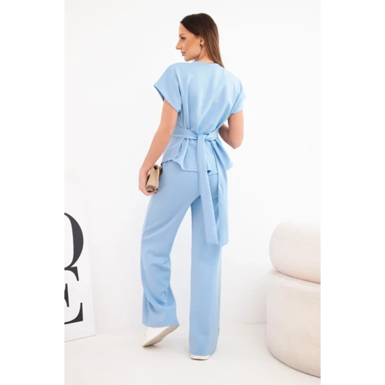 Sieviešu zils komplekts ar platām biksēm Floren Sieviešu uzvalki