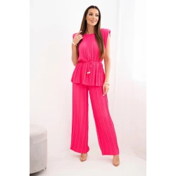 Sieviešu spilgti rozā plisēts komplekts Nici