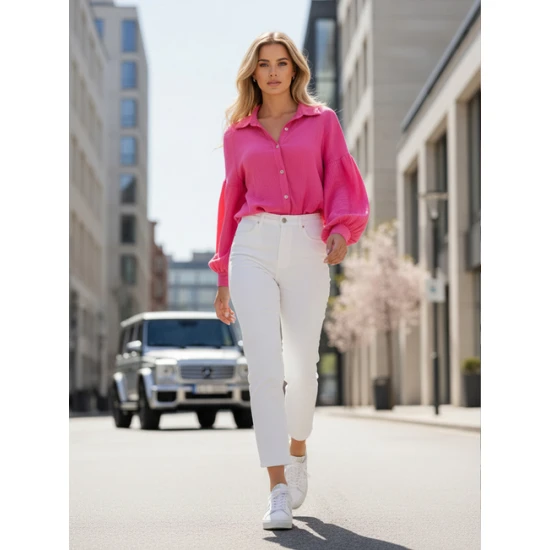 Sieviešu muslīna spilgti rozā krekls Musline Sieviešu krekli