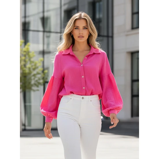 Sieviešu muslīna spilgti rozā krekls Musline Sieviešu krekli