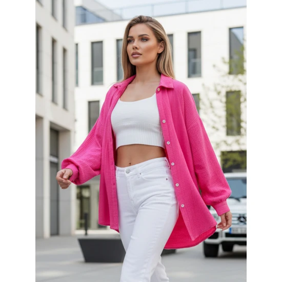 Sieviešu muslīna spilgti rozā krekls Musline Sieviešu krekli