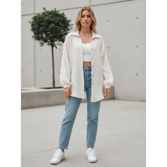 Sieviešu muslīna krēmkrāsas krekls Musline Sieviešu krekli