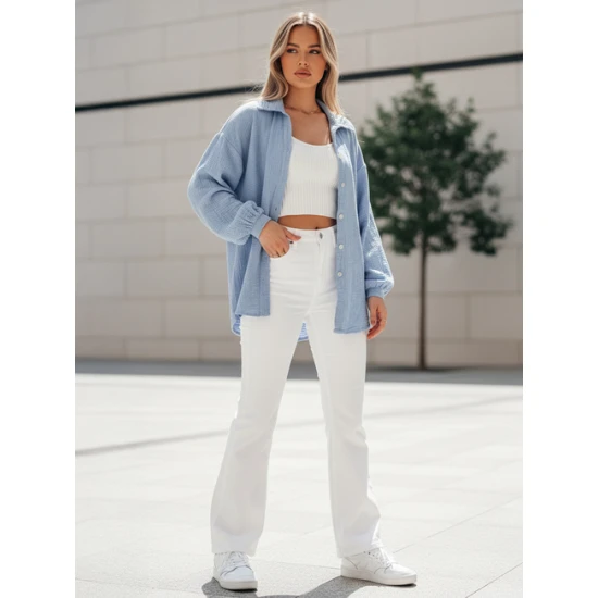 Sieviešu muslīna zils krekls Musline Sieviešu krekli