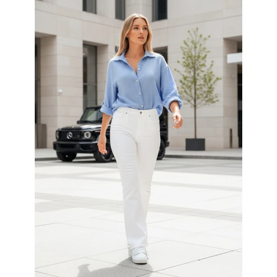 Sieviešu muslīna zils krekls Musline Sieviešu krekli