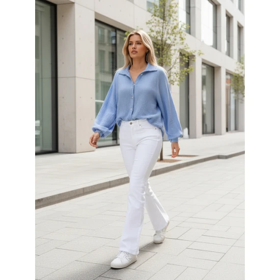 Sieviešu muslīna zils krekls Musline Sieviešu krekli