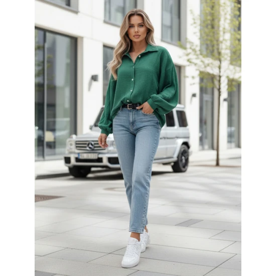 Sieviešu muslīna zaļš krekls Musline Sieviešu krekli