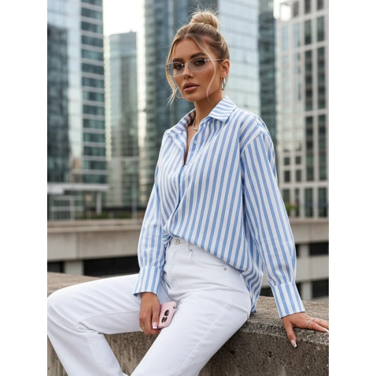 Sieviešu lielizmēra zils krekls Mona Sieviešu krekli