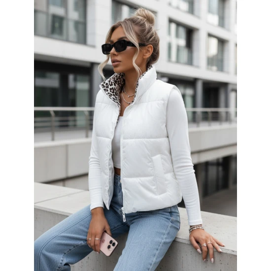 Sieviešu balta divpusējā veste Puff Sieviešu vestes