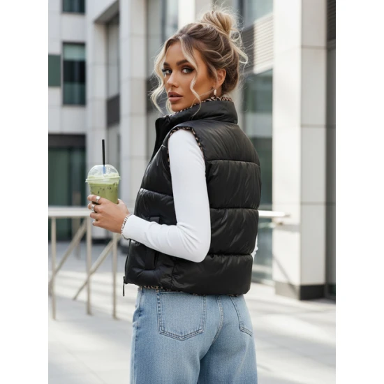 Sieviešu melna divpusēja jaka Puff Sieviešu vestes