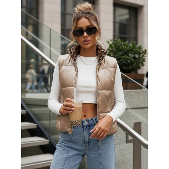 Sieviešu brūna divpusējā veste Puff Sieviešu vestes