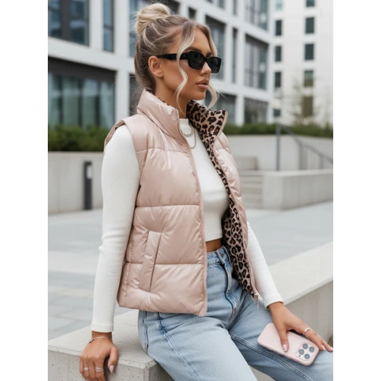Sieviešu gaiši rozā divpusējā veste Puff Sieviešu vestes