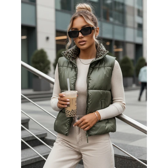 Sieviešu zaļā divpusējā veste Puff Sieviešu vestes