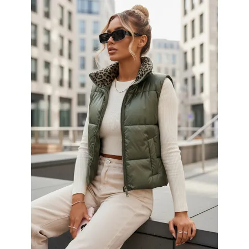 Sieviešu zaļā divpusējā veste Puff Sieviešu vestes