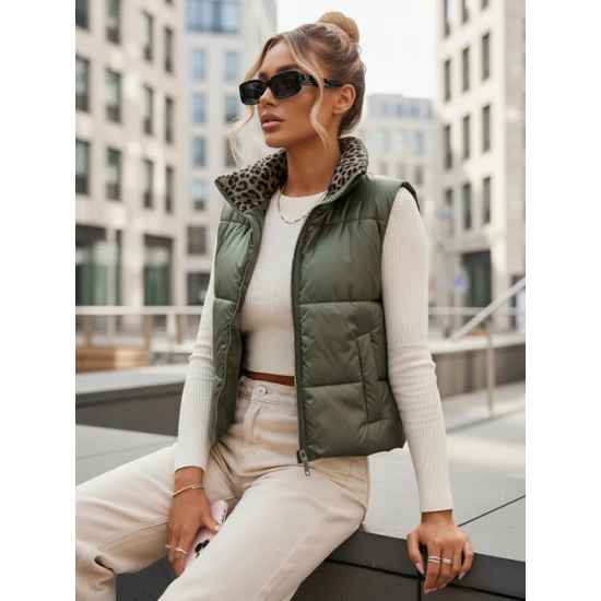 Sieviešu zaļā divpusējā veste Puff Sieviešu vestes