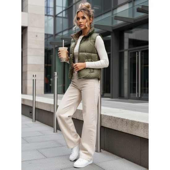 Sieviešu zaļā divpusējā veste Puff Sieviešu vestes