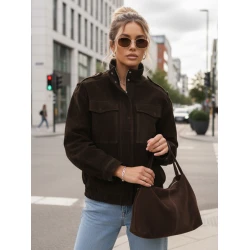 Sieviešu šokolādes krāsas zamšādas bomberjakete Silin