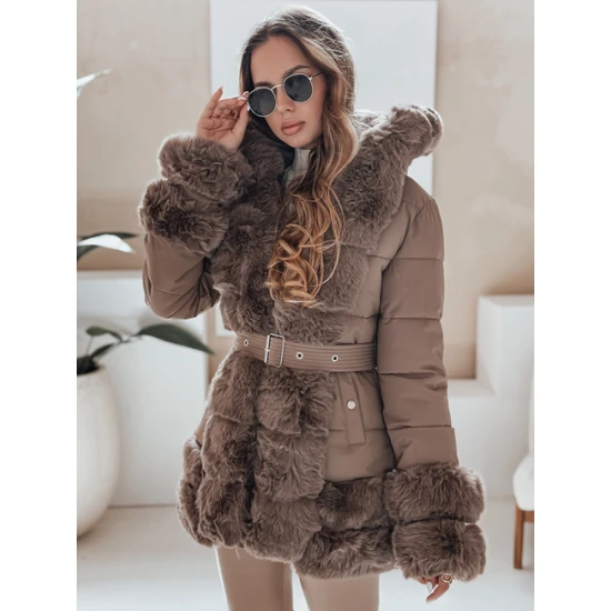 Sieviešu tumši brūna jaka ar kažokādu City