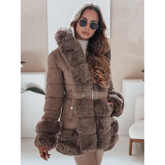 Sieviešu tumši brūna jaka ar kažokādu City