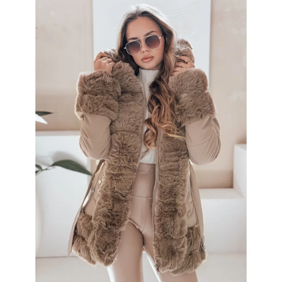 Sieviešu brūna jaka ar kažokādu City