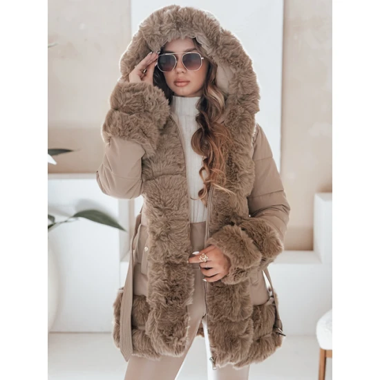 Sieviešu brūna jaka ar kažokādu City