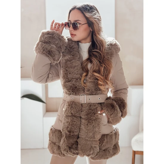 Sieviešu brūna jaka ar kažokādu City