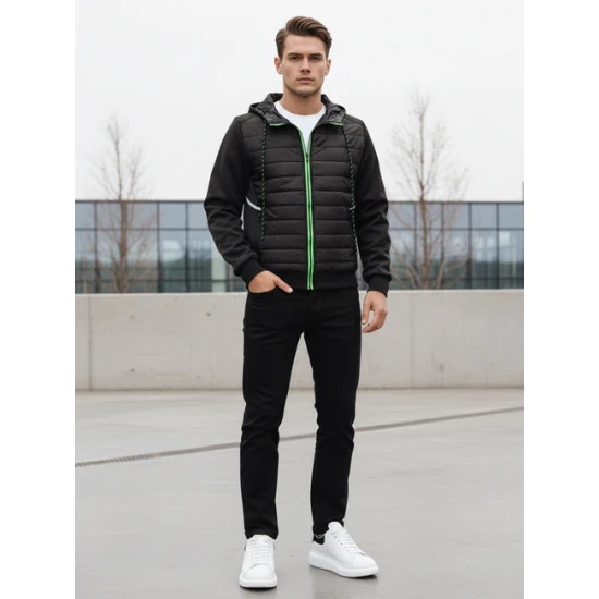 Vīriešu melna jaka ar kapuci Bastin TX4394