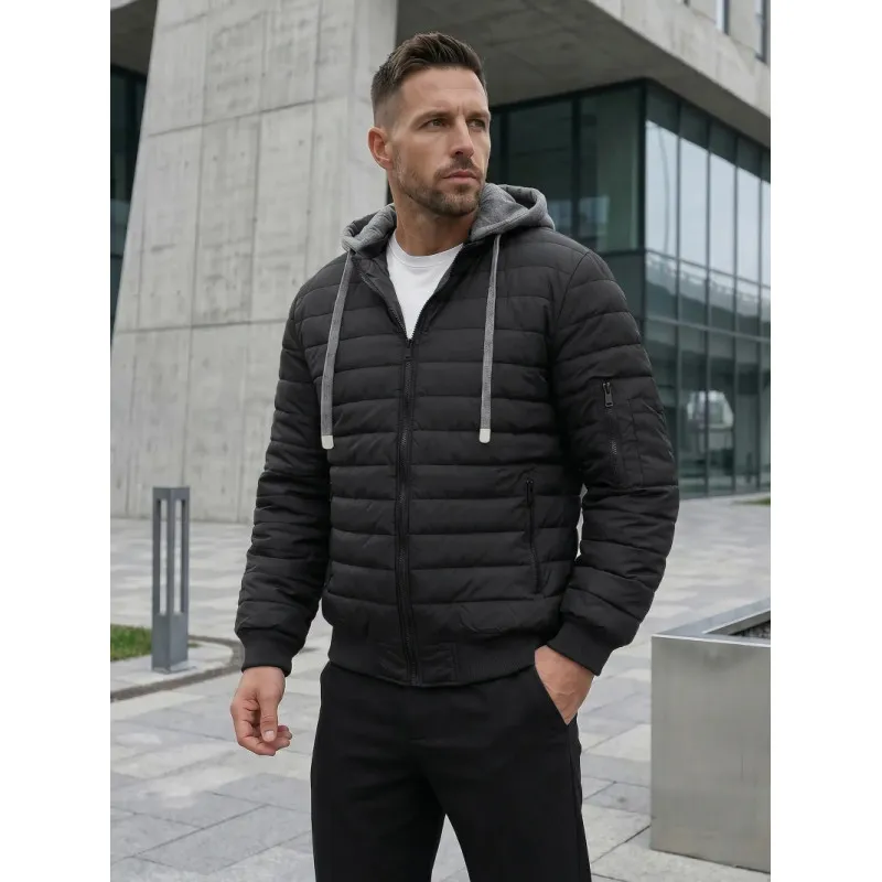 Kidol melna vīriešu jaka ar kapuci JS/8M985/392