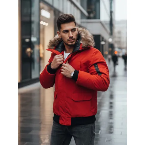Bomber stila ziemas sarkana vīriešu jaka Lemor JS/201901