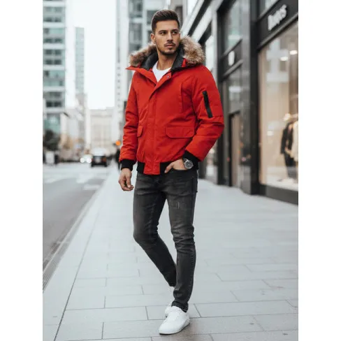 Bomber stila ziemas sarkana vīriešu jaka Lemor JS/201901