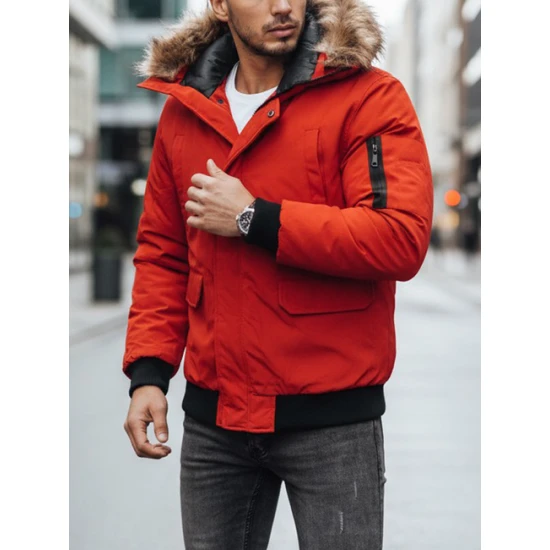 Bomber stila ziemas sarkana vīriešu jaka Lemor JS/201901