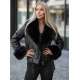 Sieviešu melna jaka ar melnu kažokādu Real Jakas