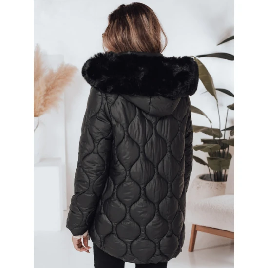 Sieviešu melna ziemas jaka ar melnu kažokādu Lumor