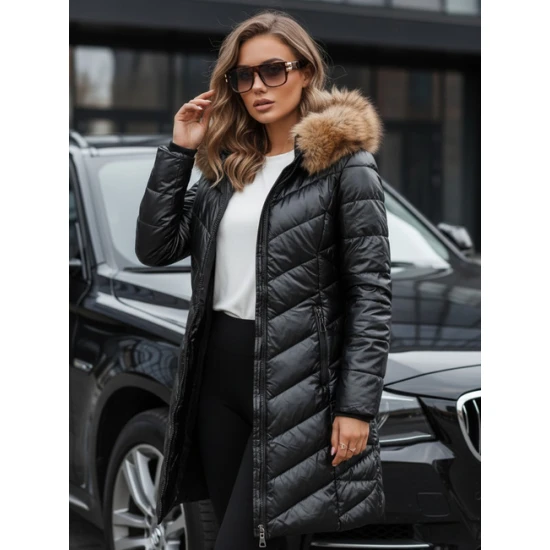 Sieviešu stepēta melna jaka Bela