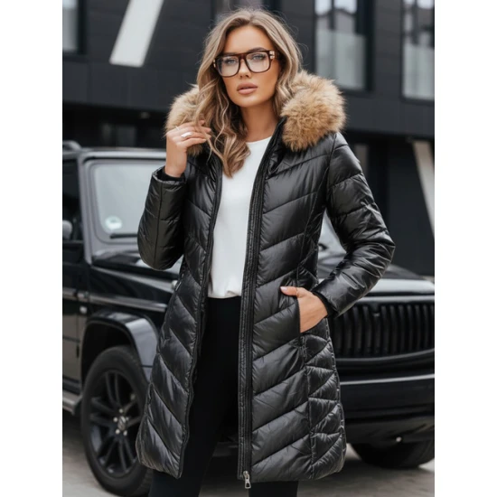 Sieviešu stepēta melna jaka Bela