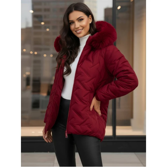 Sieviešu bordo krāsas ziemas jaka ar kapuci Levi Sieviešu jakas