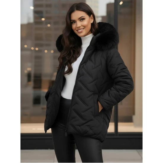 Sieviešu melna ziemas jaka ar kapuci Levi Sieviešu jakas