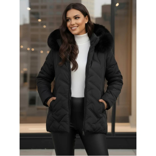 Sieviešu melna ziemas jaka ar kapuci Levi Sieviešu jakas