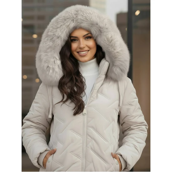 Sieviešu gaiši pelēka ziemas jaka ar kapuci Levi Sieviešu jakas