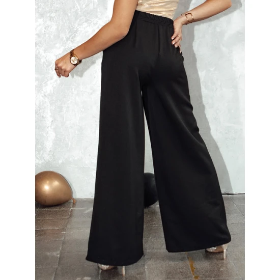 Sieviešu melnas platās bikses Elegants
