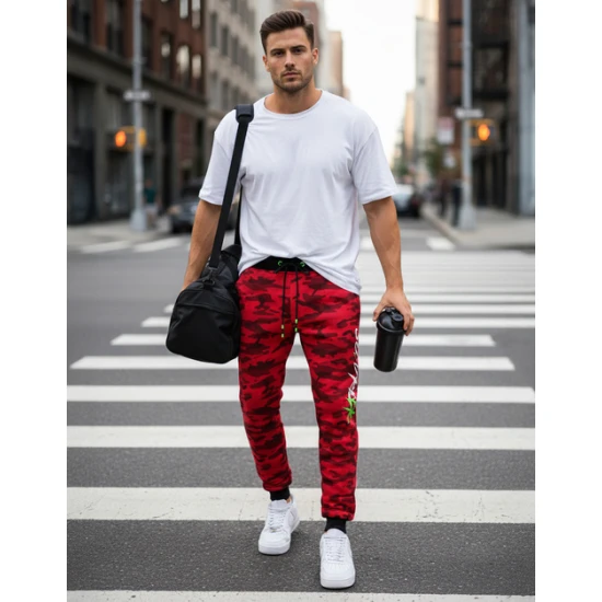 Vīriešu sarkanas kamuflāžas ikdienas bikses Axel Gadījuma bikses