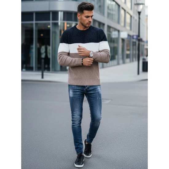 Vīriešu tumši zils un brūns džemperis Epic