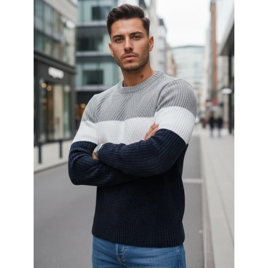 Vīriešu pelēks un tumši zils džemperis Epic