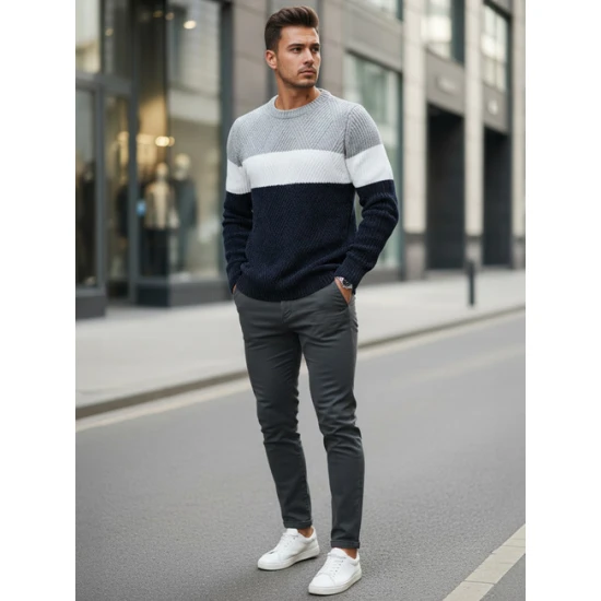 Vīriešu pelēks un tumši zils džemperis Epic