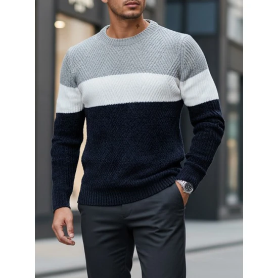 Vīriešu pelēks un tumši zils džemperis Epic