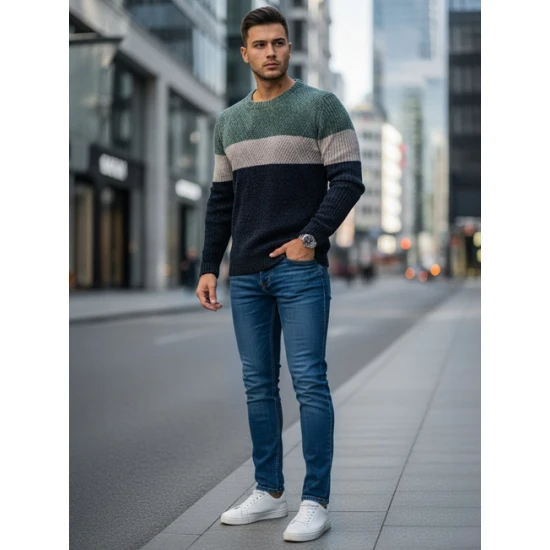 Vīriešu haki un tumši zils džemperis Epic