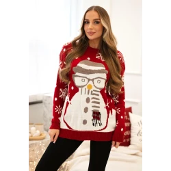 Sieviešu sarkans Ziemassvētku džemperis Sniegavīrs