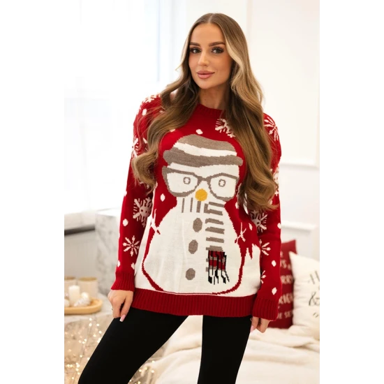 Sieviešu sarkans Ziemassvētku džemperis Sniegavīrs